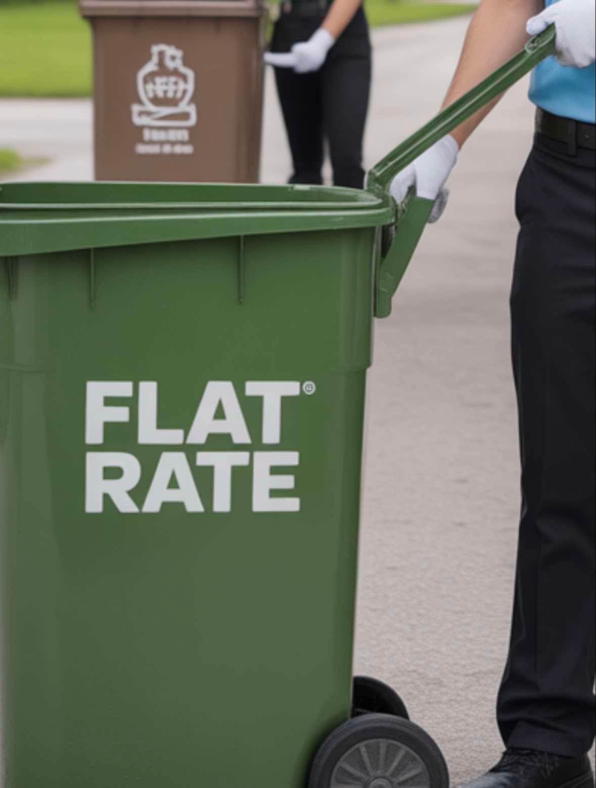 Flat Rate branded green recycling bin